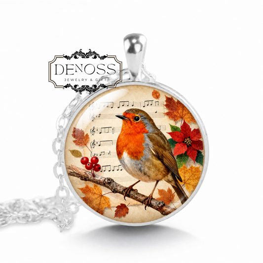 Chickadee with Music Notes Pendant Necklace,Bird Lover Gift