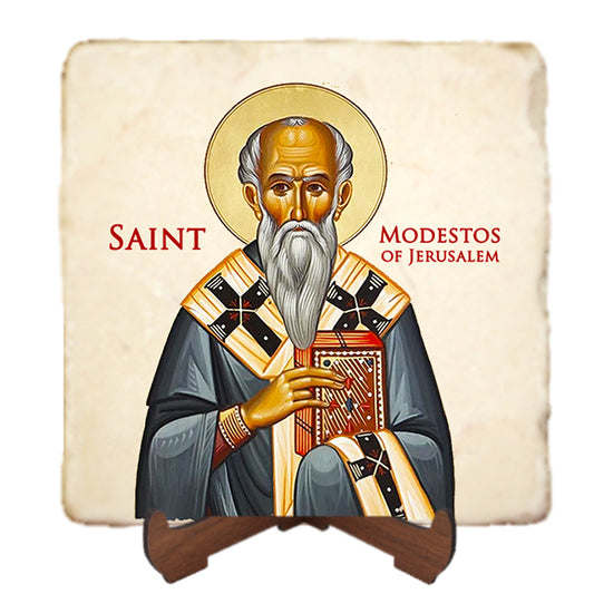 St.Modestos of Jerusalem Icon,Men Saints,Marble Icon,Handmade,Prayer gift,Christian Icon