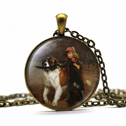 Charles Burton Barber Art Pendant Necklace, Girl and Dog