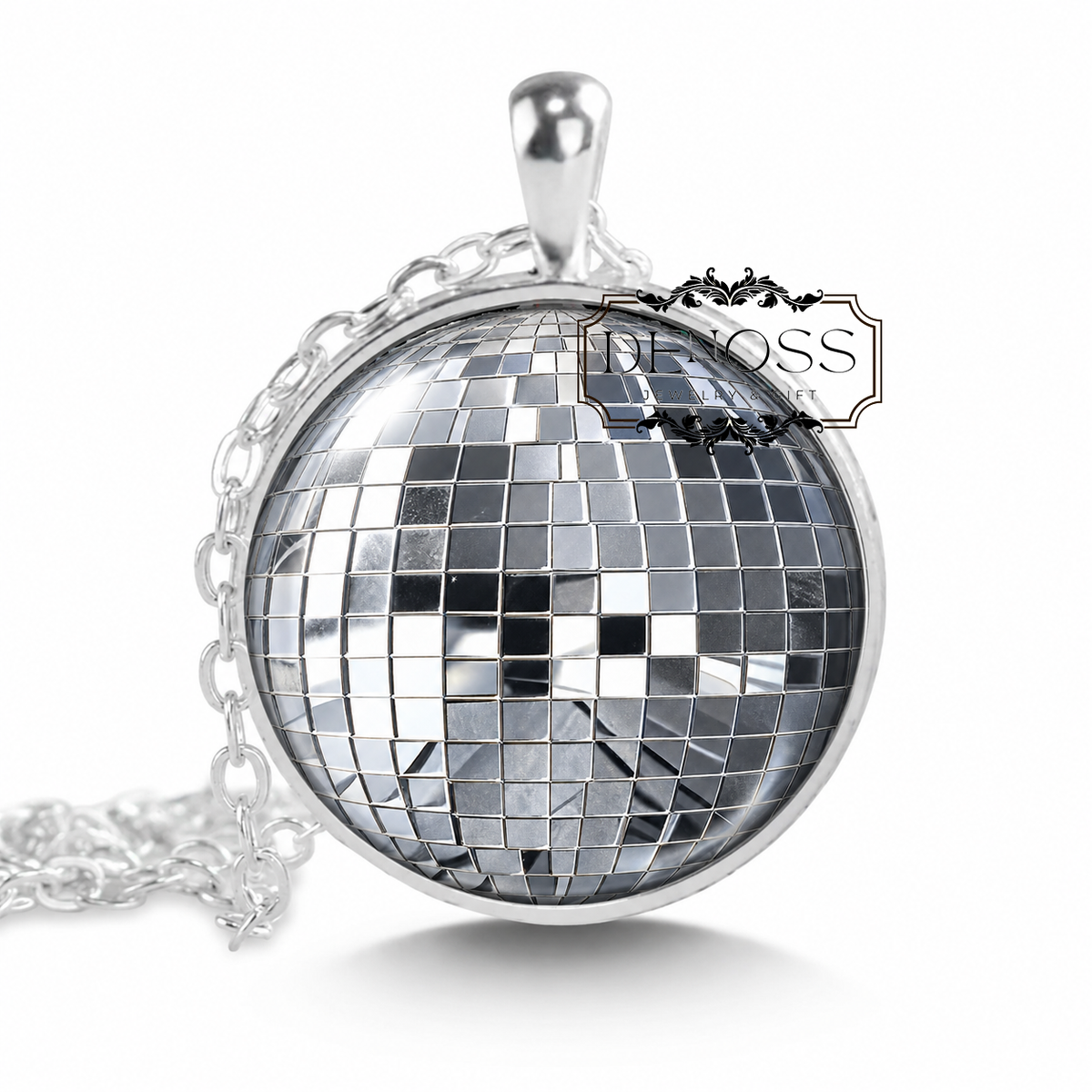 Disco Ball Pendant Necklace,Retro Party Jewelry