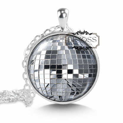 Disco Ball Pendant Necklace,Retro Party Jewelry