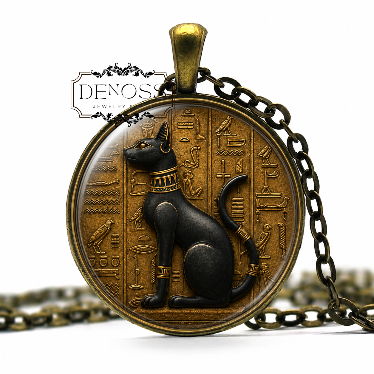 EGYPTIAN BLACK CAT Necklace,Goddess,Bastet,Protector of Women,Fertility,Childbirth,Art Pendant Necklace,Handmade jewelry