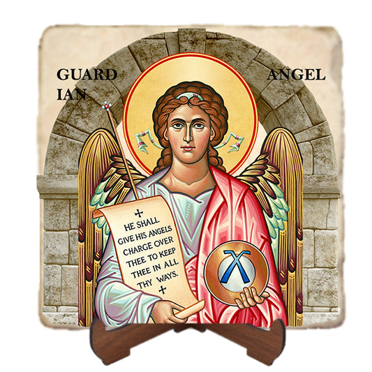 Guardian Angel Icon,Marble Icon,Handmade,Baptism gift,Christian Icon