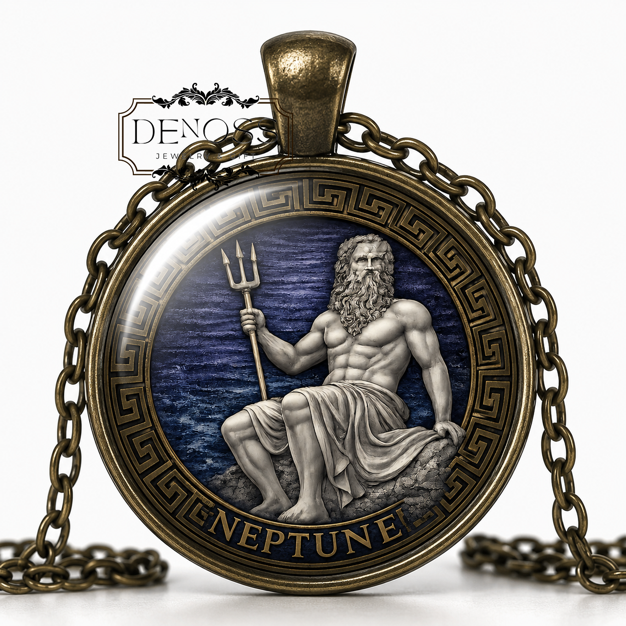 NEPTUNE Necklace,God of the Sea,God of Water,Roman,God of Horses,God of Horsemanship,Patron of horse racing,Mythology, Glass Pendant