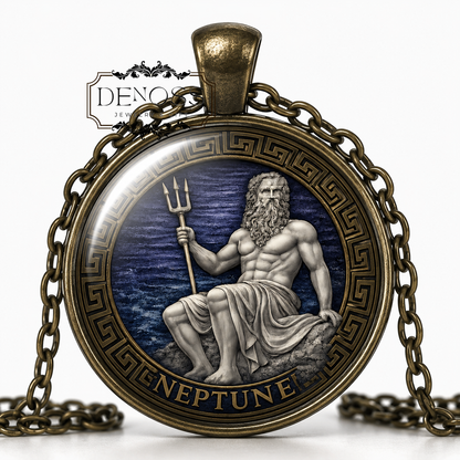 NEPTUNE Necklace,God of the Sea,God of Water,Roman,God of Horses,God of Horsemanship,Patron of horse racing,Mythology, Glass Pendant