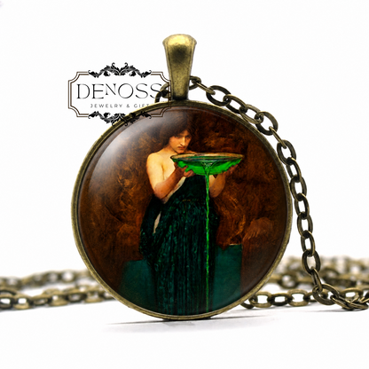 Circe Invidiosa Necklace,Pre-Raphaelite Art Glass Cabochon Necklace