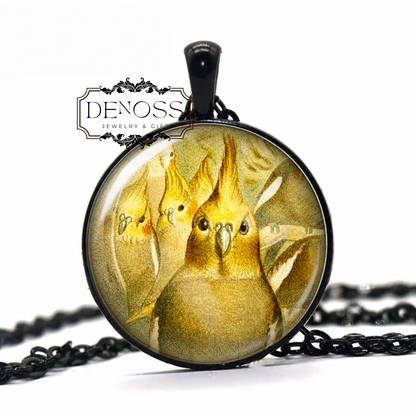 Cockatiel Necklace,Antique Lithograph Bird Jewelry