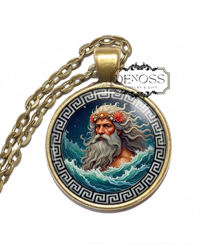 OCEANUS Necklace,Titan of the Ocean,God of the World-Encircling River,Symbol of Eternal,Flowing Waters,Greek Mythology