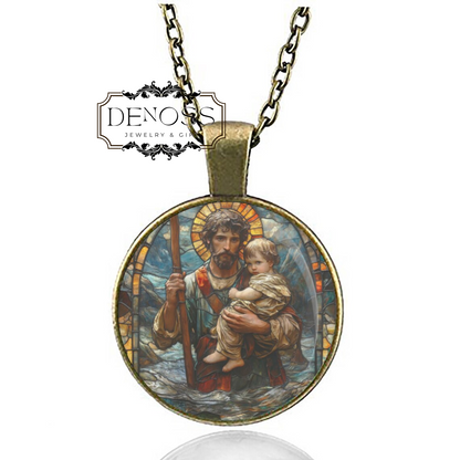 Saint Christopher Catholic Necklace,Pendant Medal Patron Saint of Travelers
