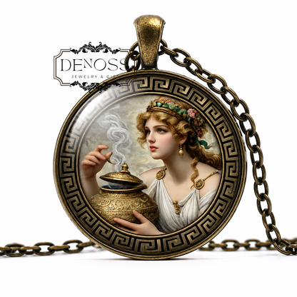 PANDORA Necklace,First Woman Created by the Gods,Punishment to Humanity,Greek,Mythology,Art Pendant Necklace,Glass pendant