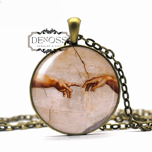 CREATION OF ADAM Necklace,Michelangelo,Sistine Chapel,Sculptor,Painter,Architect,Poet,Italian,Art Pendant,Necklace,Glass Pendant