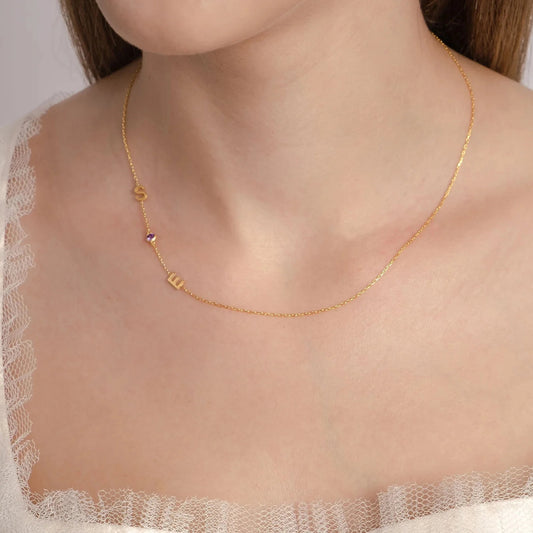 Personalized Birthstone Two Capital Letter Necklace,Initial Gift Necklace
