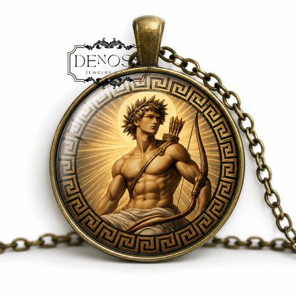 APOLLO Necklace,God of the Sun,God of Archery,God of Healing,God of Prophecy,God of Truth,Greek,Mythology,Glass pendant
