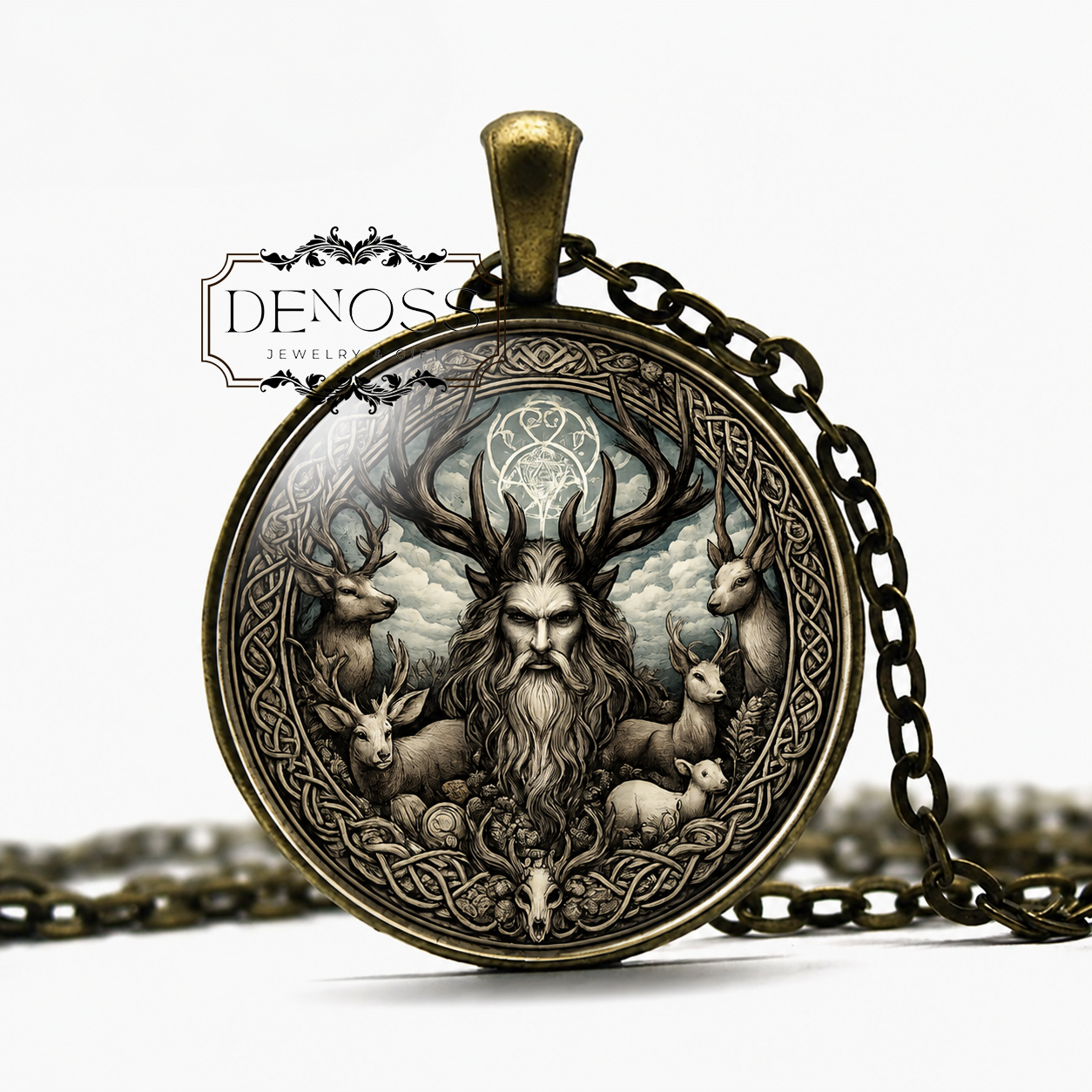 CERNUNNOS Celtic Necklace,God of Hunting,Celtic,God of Animals,God of Fertility,God of the Wild,The Horned One,Glass Pendant