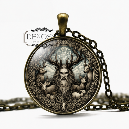 CERNUNNOS Celtic Necklace,God of Hunting,Celtic,God of Animals,God of Fertility,God of the Wild,The Horned One,Glass Pendant