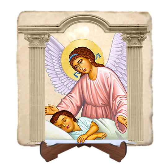 Never Alone angel Icon,Marble Icon,Handmade,Baptism gift,Christian Icon