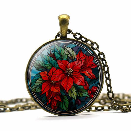 Poinsettia Pendant Necklace,Christmas Flower Jewelry,Floral Gift - Denoss