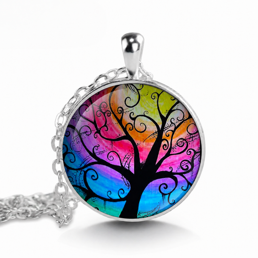 Swirly Tree necklace,colorful tree art jewelry,modern tree art pendant