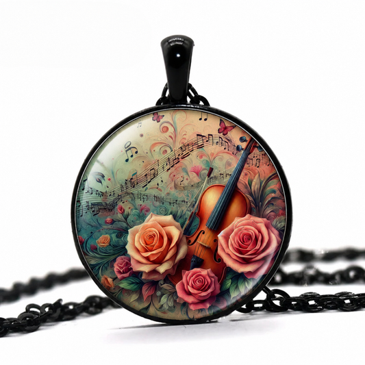 Violin Pendant Necklace,Handcrafted Glass Art Jewelry
