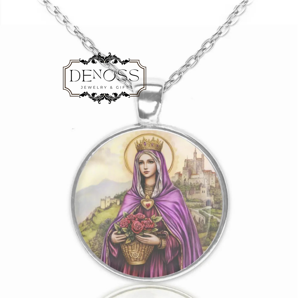 Saint Elizabeth of Hungary,Religious Necklace Medal Round Pendant Jewelry