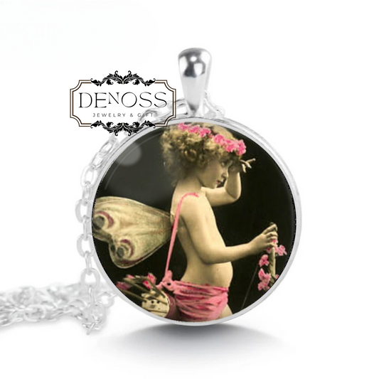 Cupid Necklace,Vintage Cherub Jewelry,Valentine's Gift