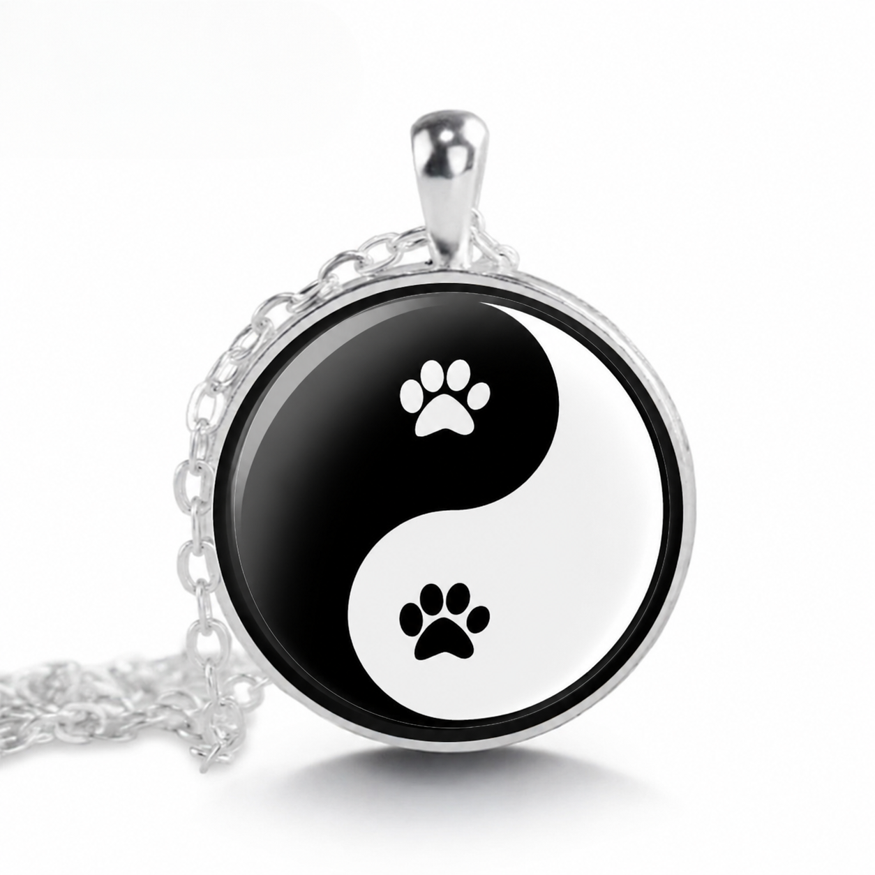 Yin Yang Paw Print Necklace,Yoga Jewelry,Good Karma Gift Balance Pendant