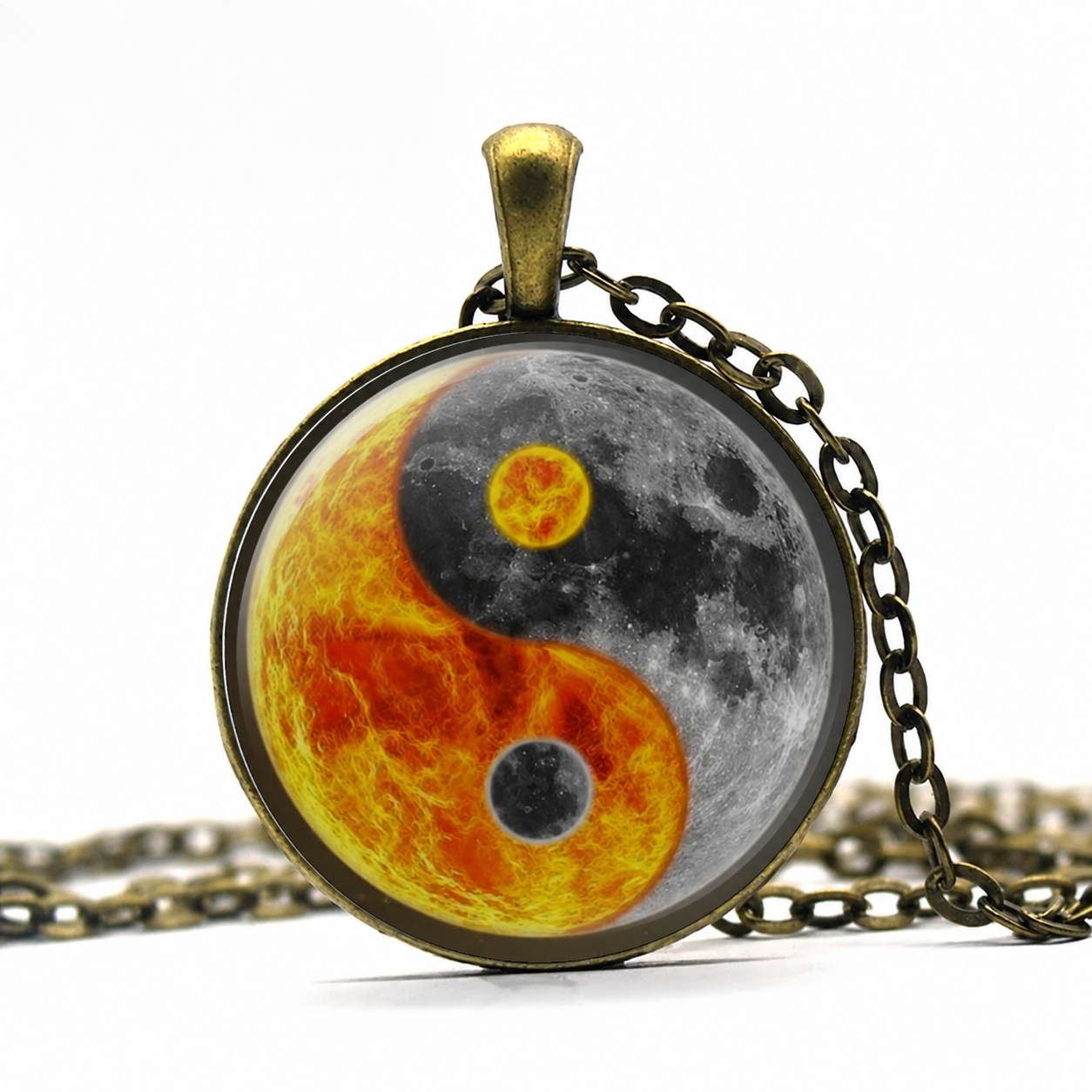 Yin-Yang Sun and Moon Pendant Necklace, Yin Yang ,Galaxy Esoteric Spiritual Photo Jewel, Jewelry Gift For Him Her, Astrology Zodiac
