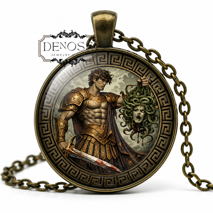 PERSEUS Necklace,Son of Zeus,Medusa Slayer,Greek Mythology,Ancient Greek,Mythical Hero,Greek God,Handmade,Glass pendant