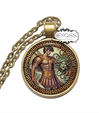 PERSEUS Necklace,Son of Zeus,Medusa Slayer,Greek Mythology,Ancient Greek,Mythical Hero,Greek God,Handmade,Glass pendant