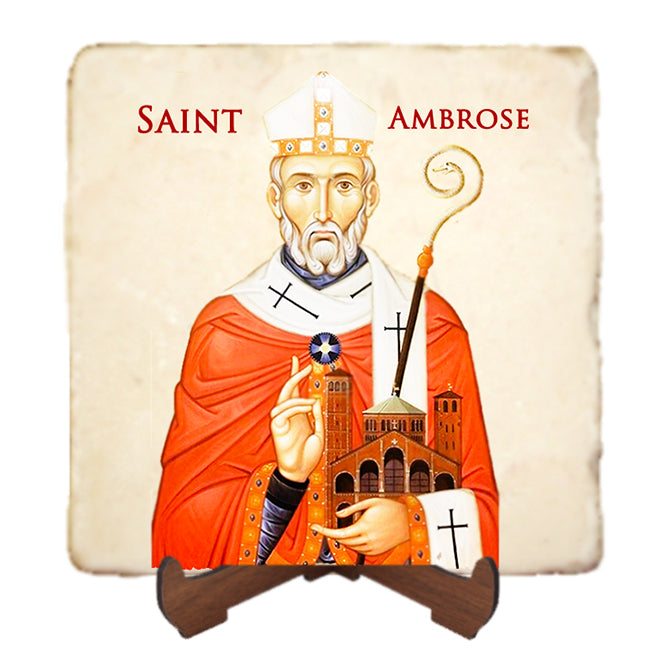 St.Ambrose Icon,Men Saints,Marble Icon,Handmade,Prayer gift,Christian Icon
