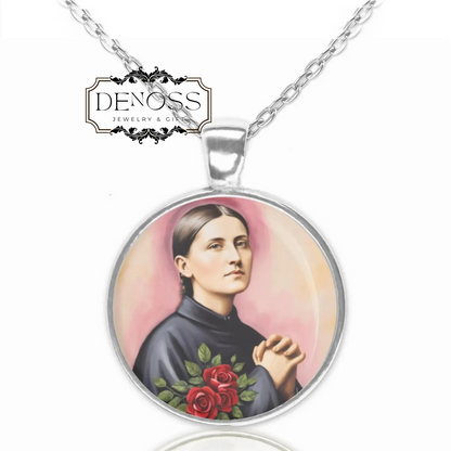 Saint Gemma Galgani in Black and White,Religious Necklace Round Pendant