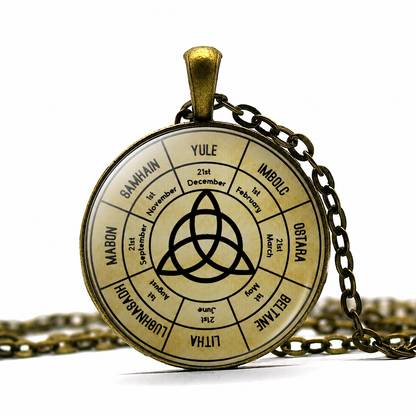 Triquetra Wheel of The Year Pendant Necklace,Pagan Wicca Necklace
