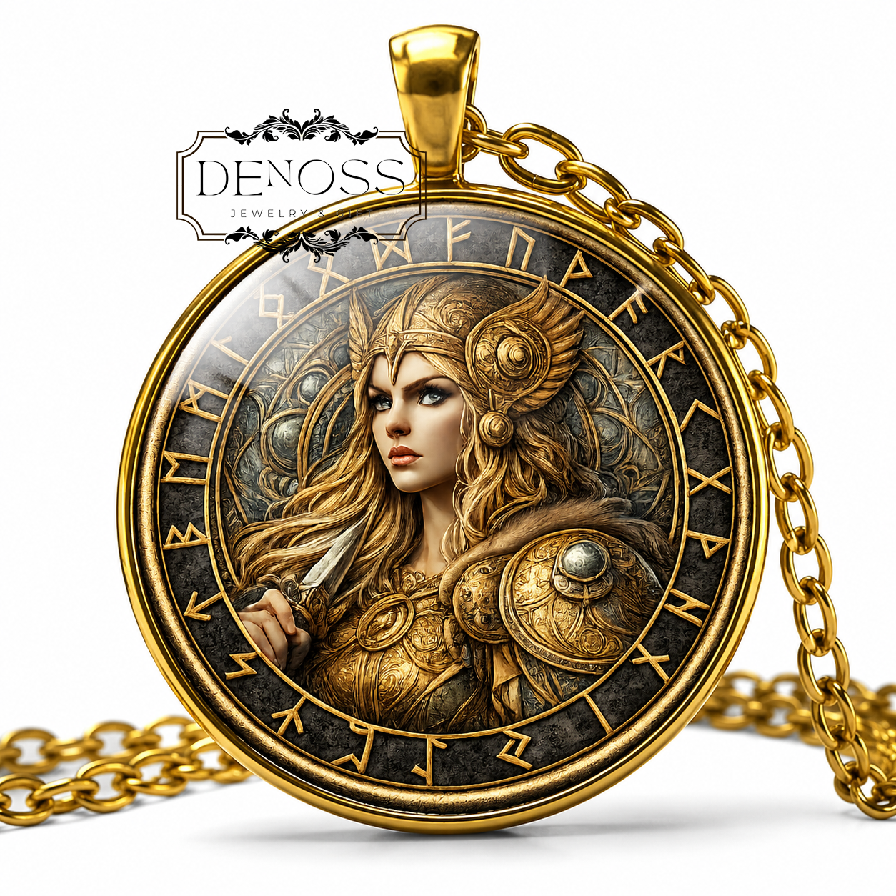EIR Necklace,Goddess of Healing,Protection,Mercy,Help,Asatru, ikings,Valkyrie,Old Norse,Mythology,Glass Pendant