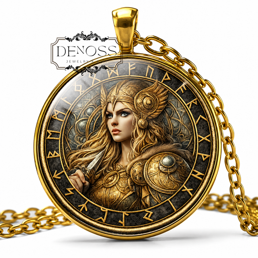 EIR Necklace,Goddess of Healing,Protection,Mercy,Help,Asatru, ikings,Valkyrie,Old Norse,Mythology,Glass Pendant - Denoss