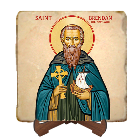 St.Brendan the Navigator Icon,Men Saints,Marble Icon,Handmade,Prayer gift,Christian Icon