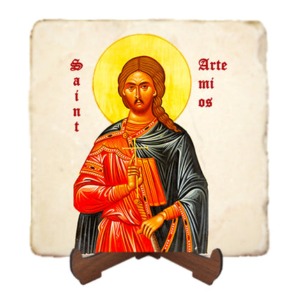 St.Artemios Icon,Men Saints,Marble Icon,Handmade,Prayer gift,Christian Icon