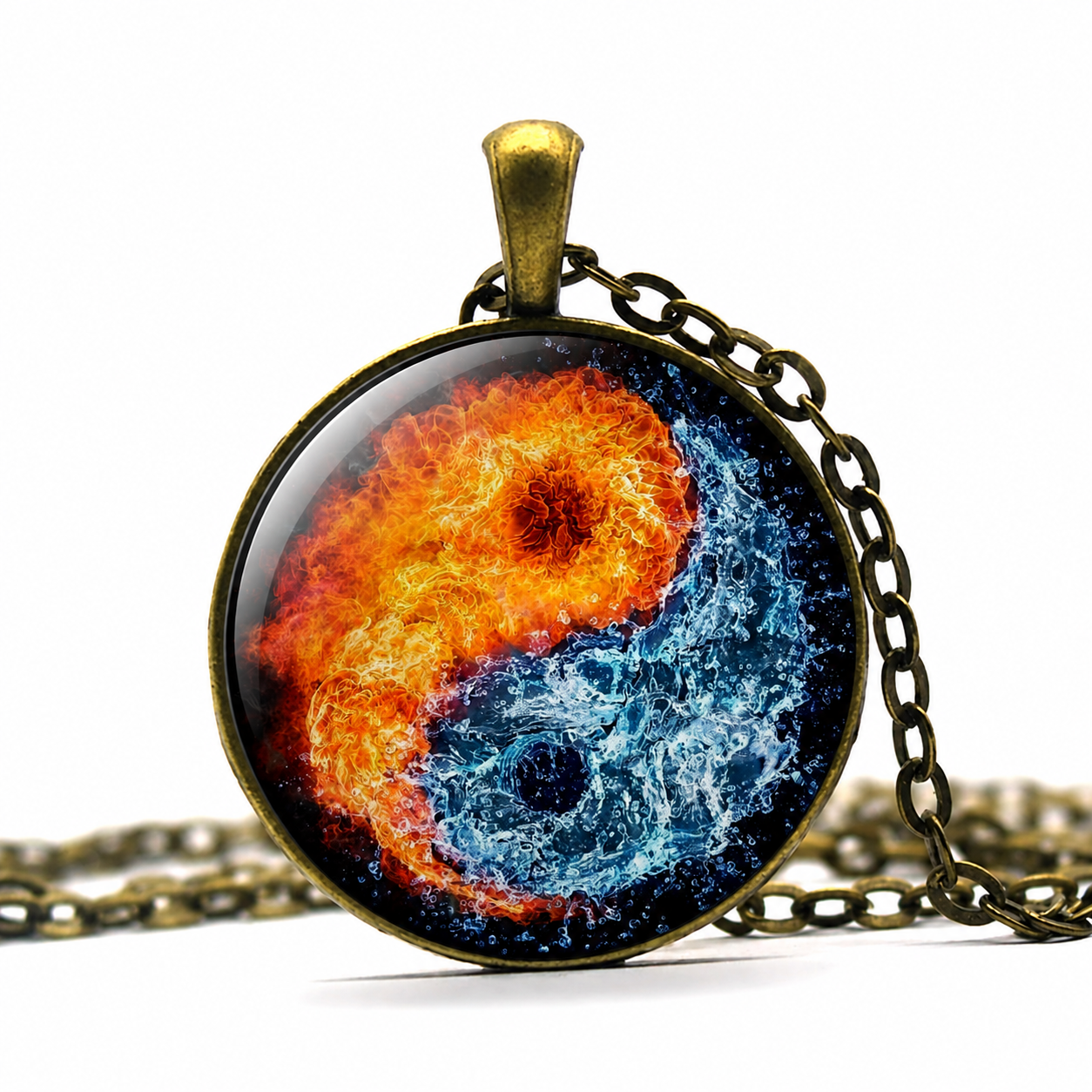 Water and Fire Yin Yang Pendant Necklace