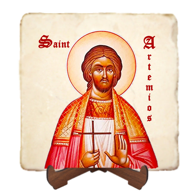St.Artemios Icon,Men Saints,Marble Icon,Handmade,Prayer gift,Christian Icon