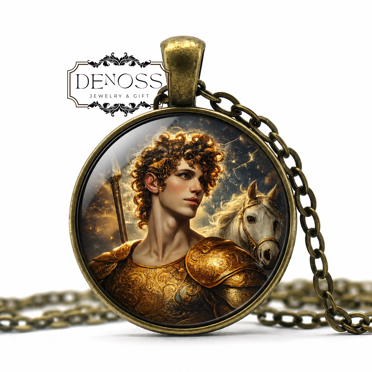 POLLUX Necklace,Dioscuri,Castor,Immortality,Boxing,Brotherhood,Self-sacrifice,Constellation Gemini,Greek,Glass Pendant
