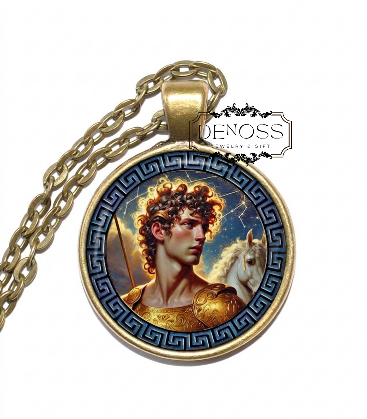 POLLUX Necklace,Dioscuri,Castor,Immortality,Boxing,Brotherhood,Self-sacrifice,Constellation Gemini,Greek,Glass Pendant