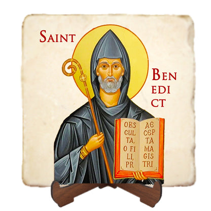 St.Benedict Icon,Men Saints,Marble Icon,Handmade,Prayer gift,Christian Icon