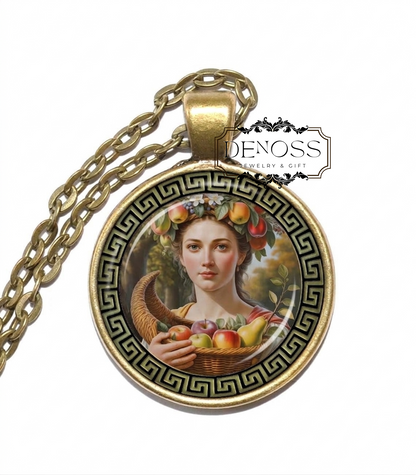POMONA Necklace,Goddess of Fruit,Goddess of Orchards,Goddess of Cultivated Growth,Roman Mythology,Glass Pendant