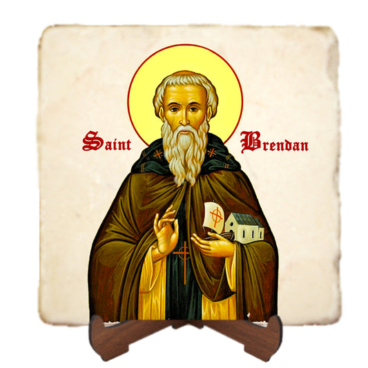 St.Brendan Icon,Men Saints,Marble Icon,Handmade,Prayer gift,Christian Icon