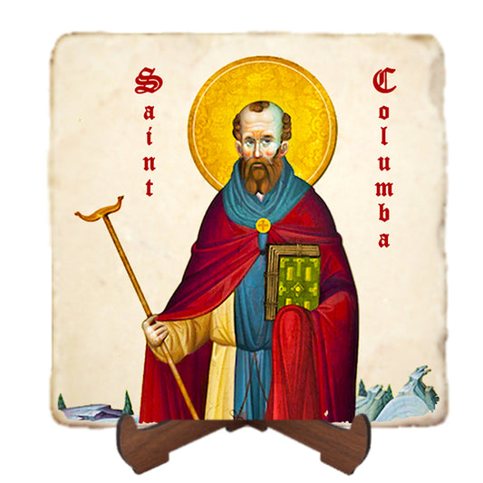 St.Columba Icon,Men Saints,Marble Icon,Handmade,Prayer gift,Christian Icon