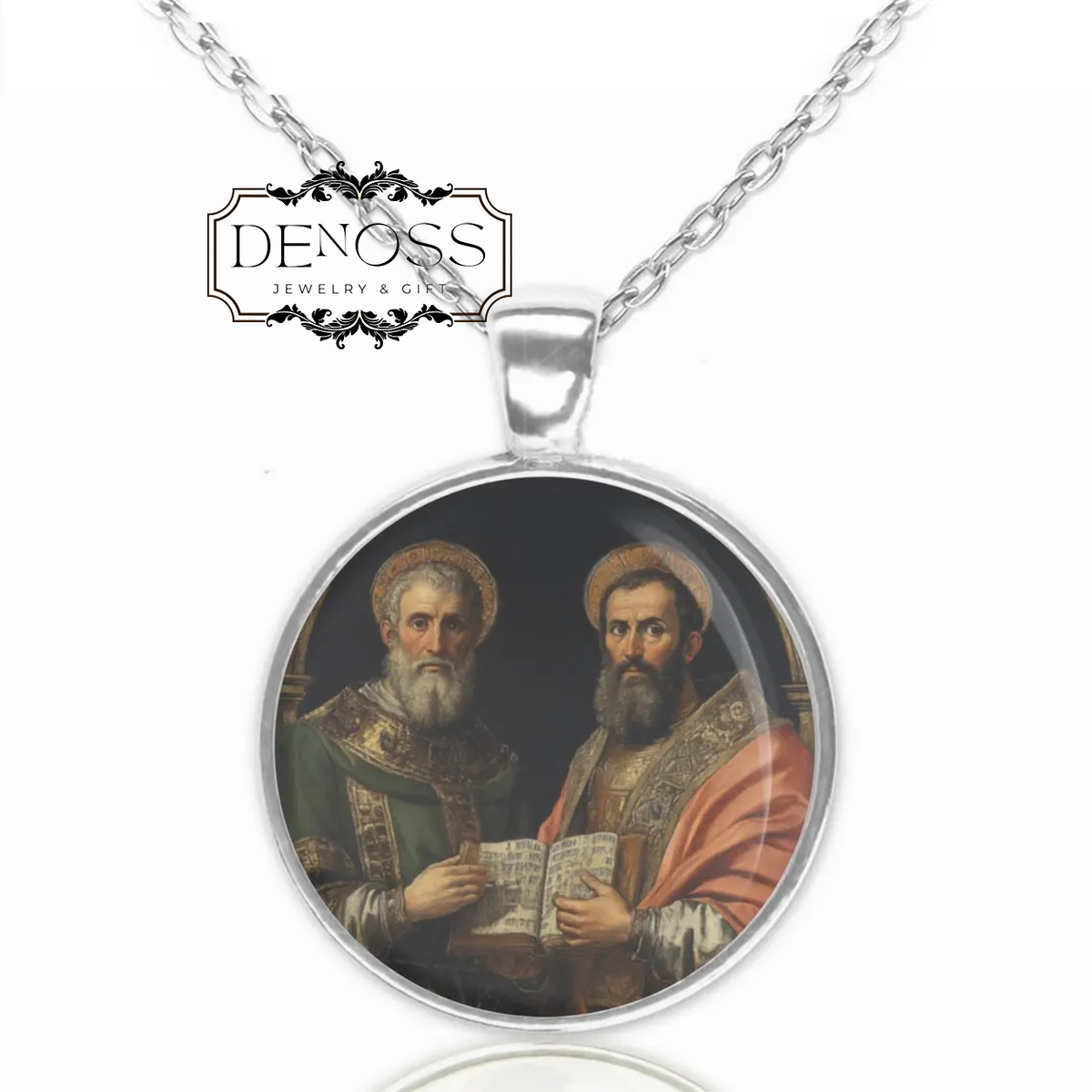 Saint John Chrysostom and Saint Ambrose of Milan Necklace,Patron Saint Medal Pendant