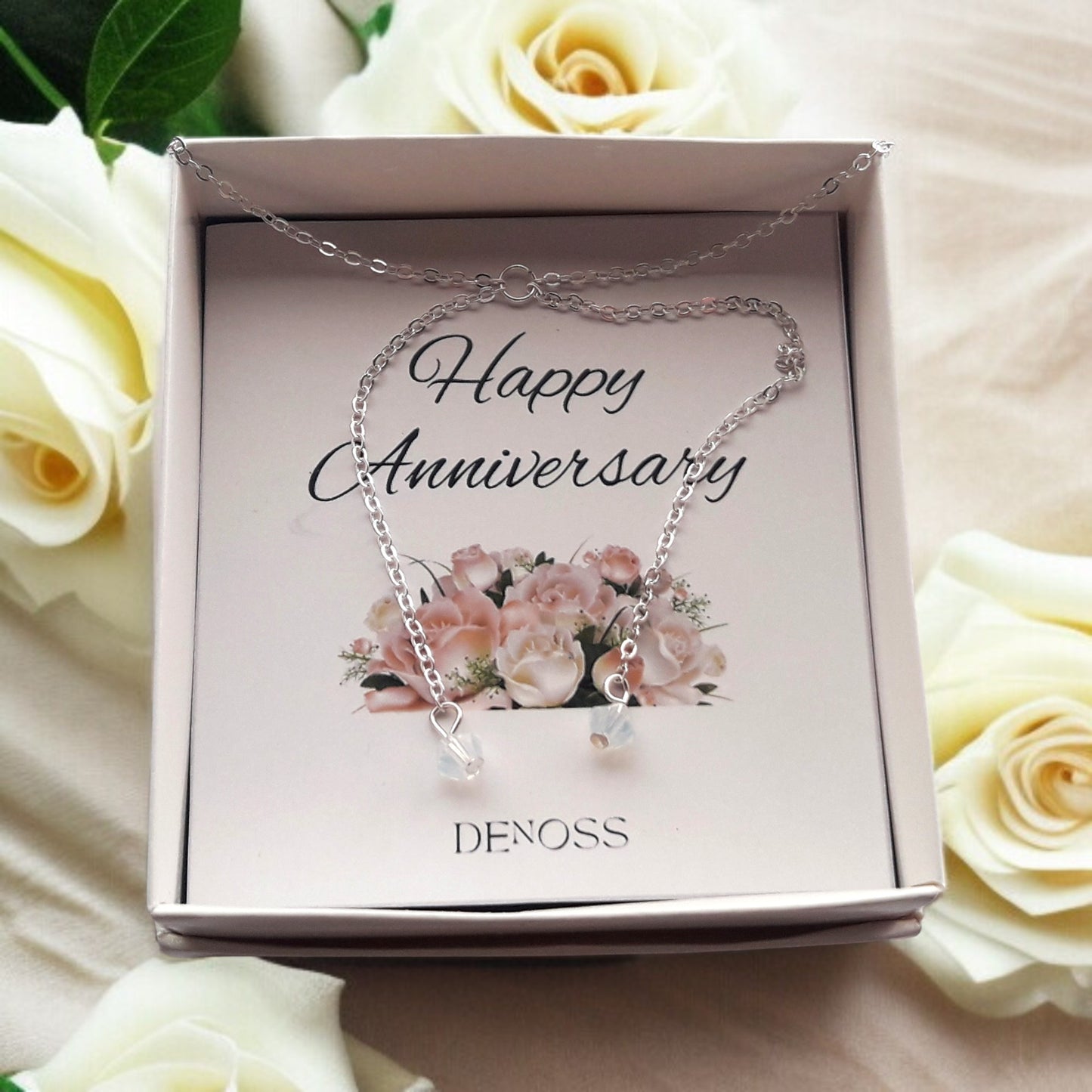 White Crystals Silver Lariat Necklace