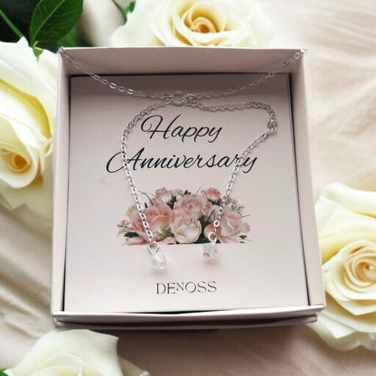 White Crystals Silver Lariat Necklace