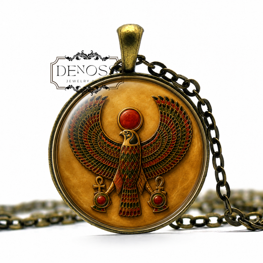Egyptian Horus Falcon Sun Pendant,Ancient Mythology Jewelry - Denoss