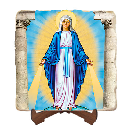 Our Lady of Grace,Marble Icon,Handmade,Baptism gift,Christian Icon