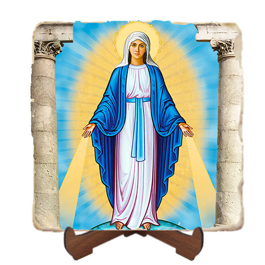 Our Lady of Grace,Marble Icon,Handmade,Baptism gift,Christian Icon
